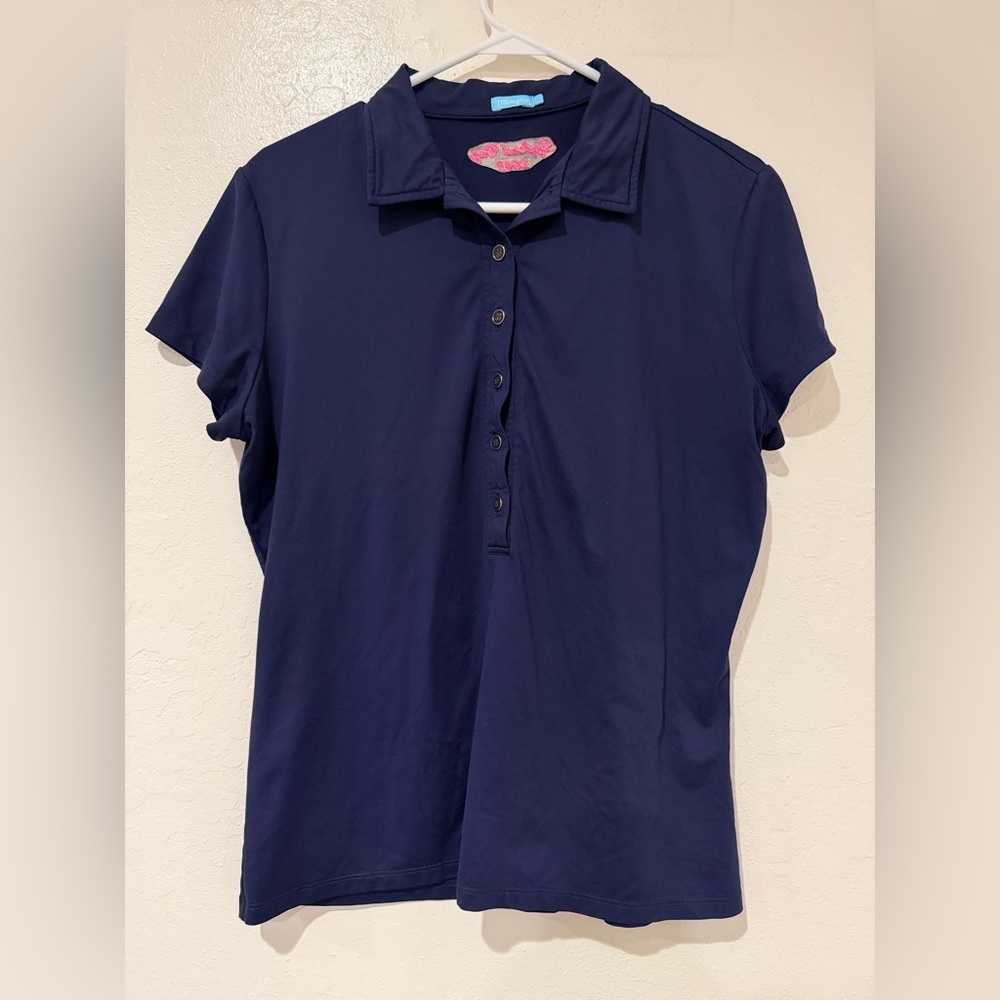 J. McLaughlin Navy Blue Short-Sleeve Button-Down Polo